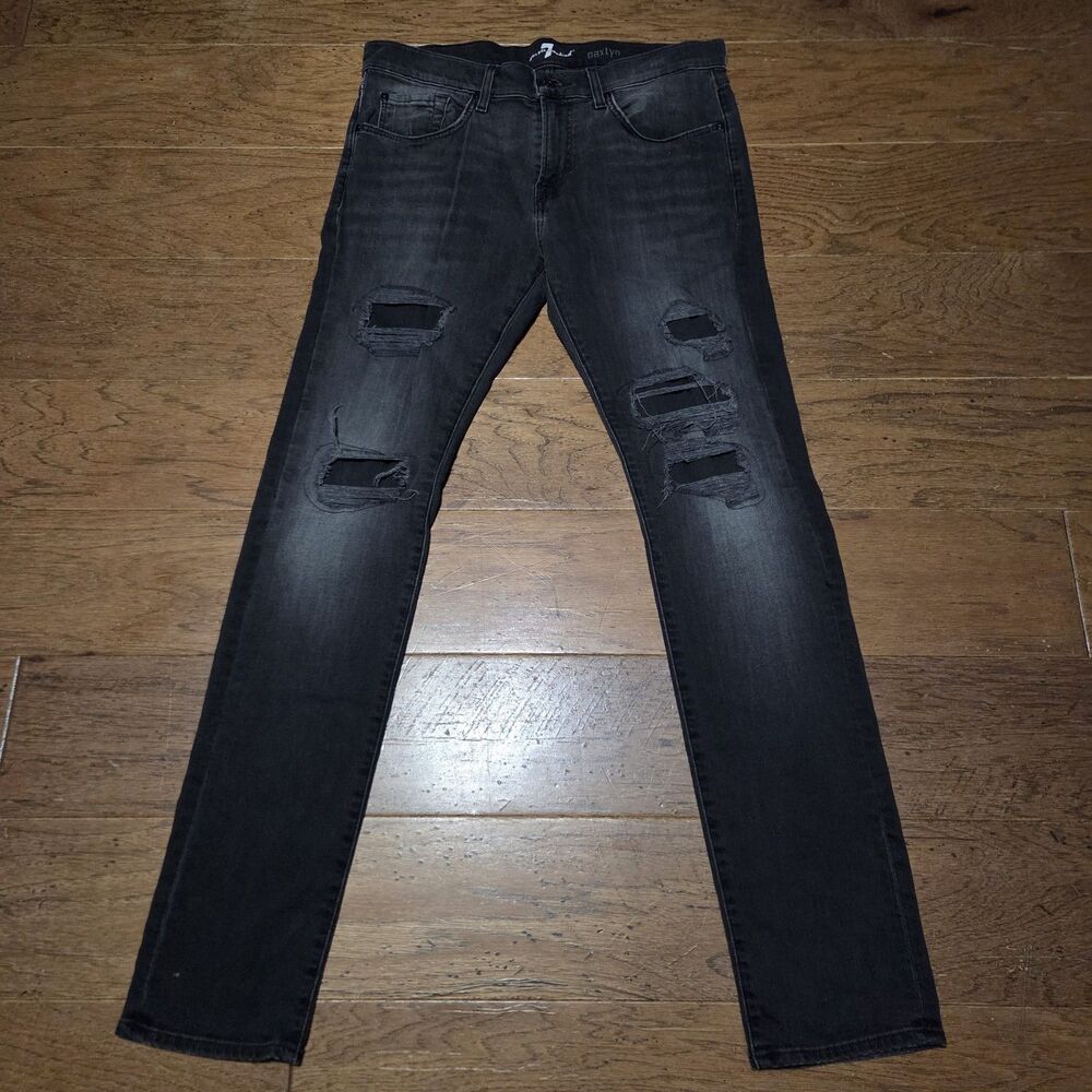 7 For All Mankind Jeans Mens 33x33 Paxtyn Slim Straight Black Wash Denim